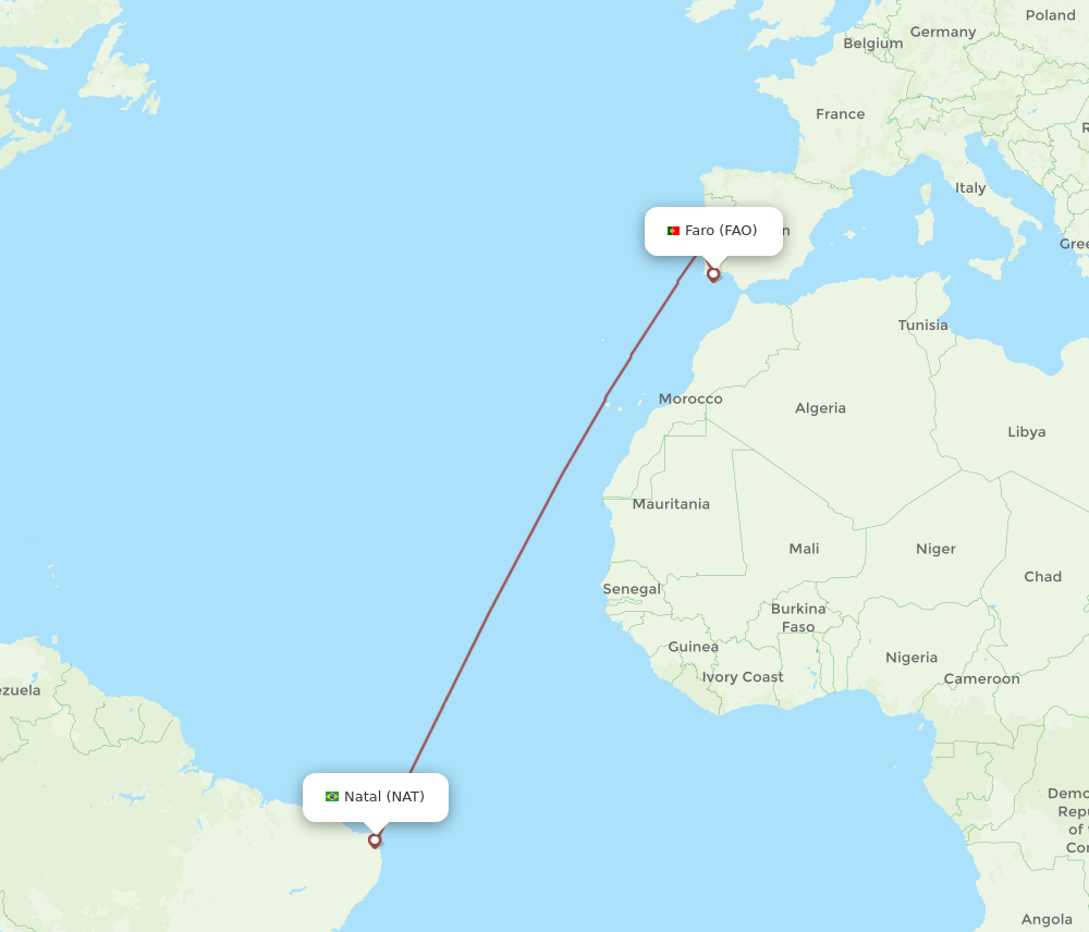 NAT to FAO flights and routes map