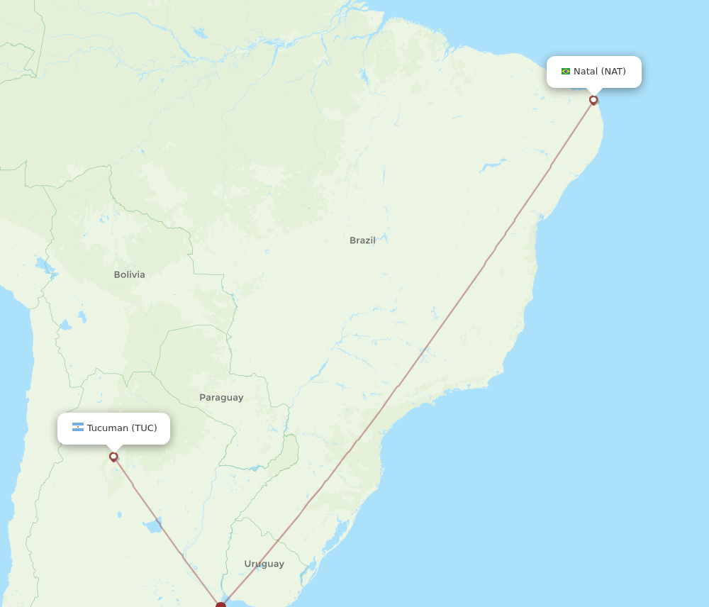 Tucuman - Natal route map and flight paths