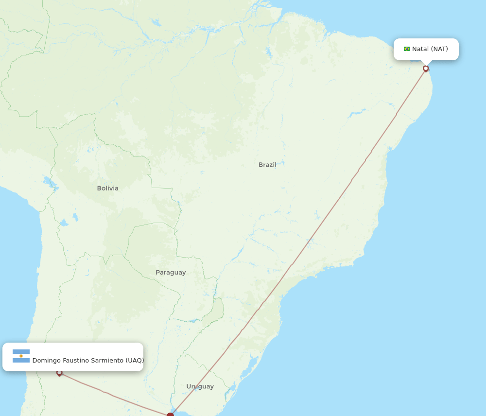 San Juan - Natal route map and flight paths
