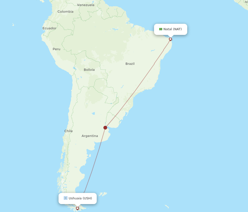 USH to NAT flights and routes map