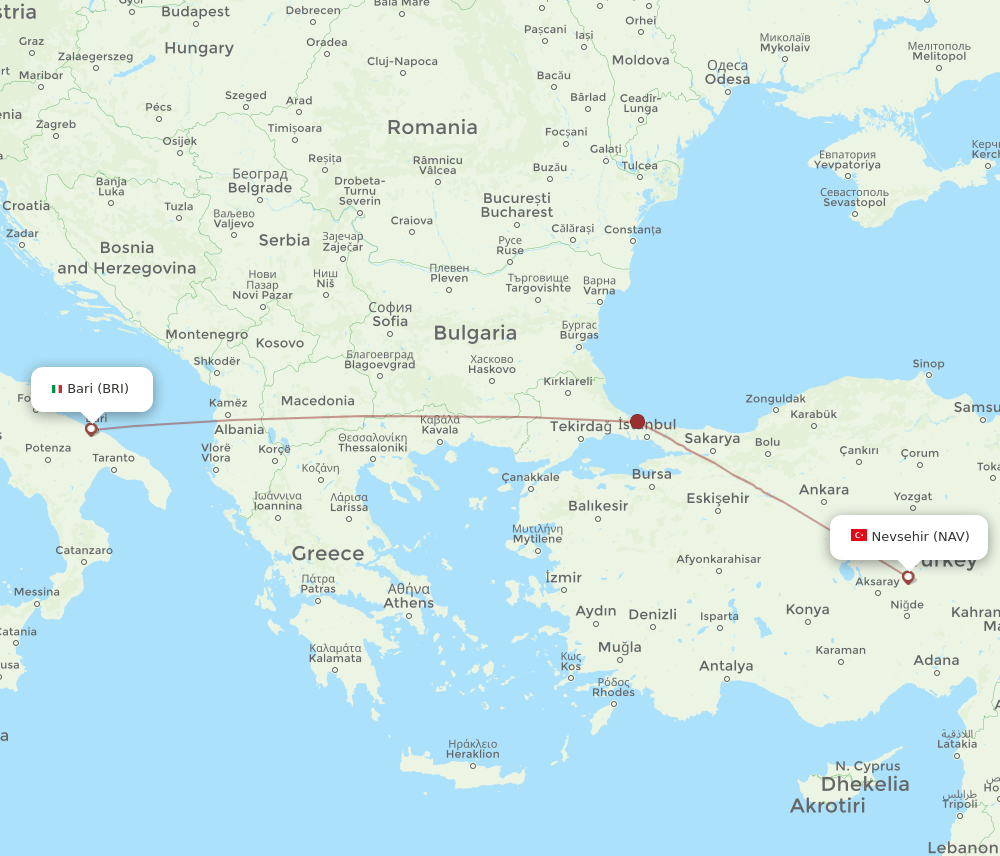 Bari - Nevsehir route map and flight paths
