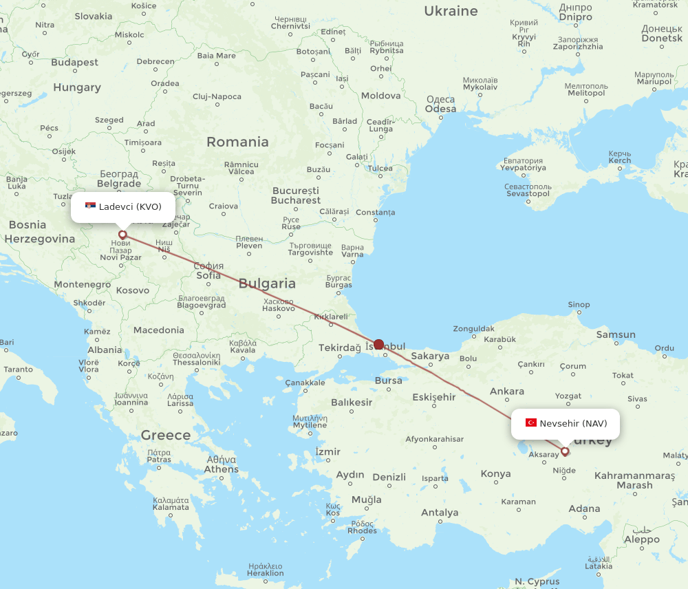 NAV to KVO flights and routes map