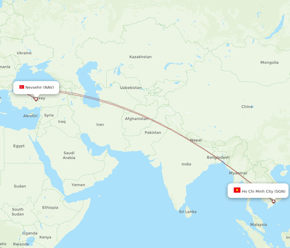 NAV to SGN flights and routes map