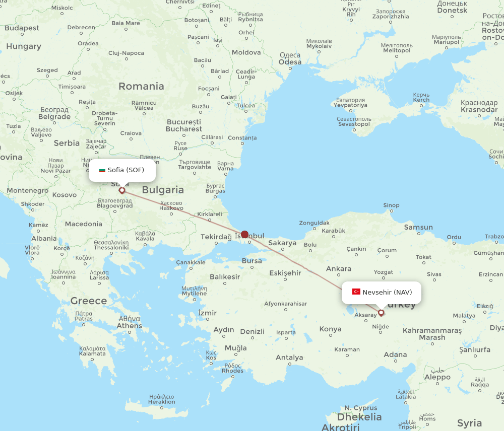 NAV to SOF flights and routes map
