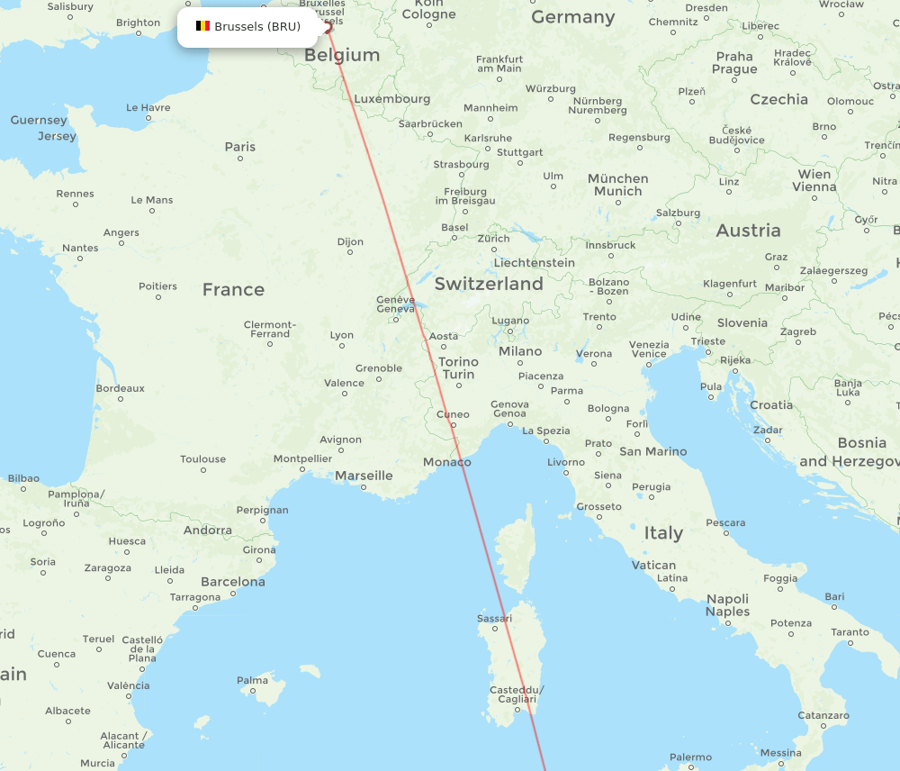 NBE to BRU flights and routes map