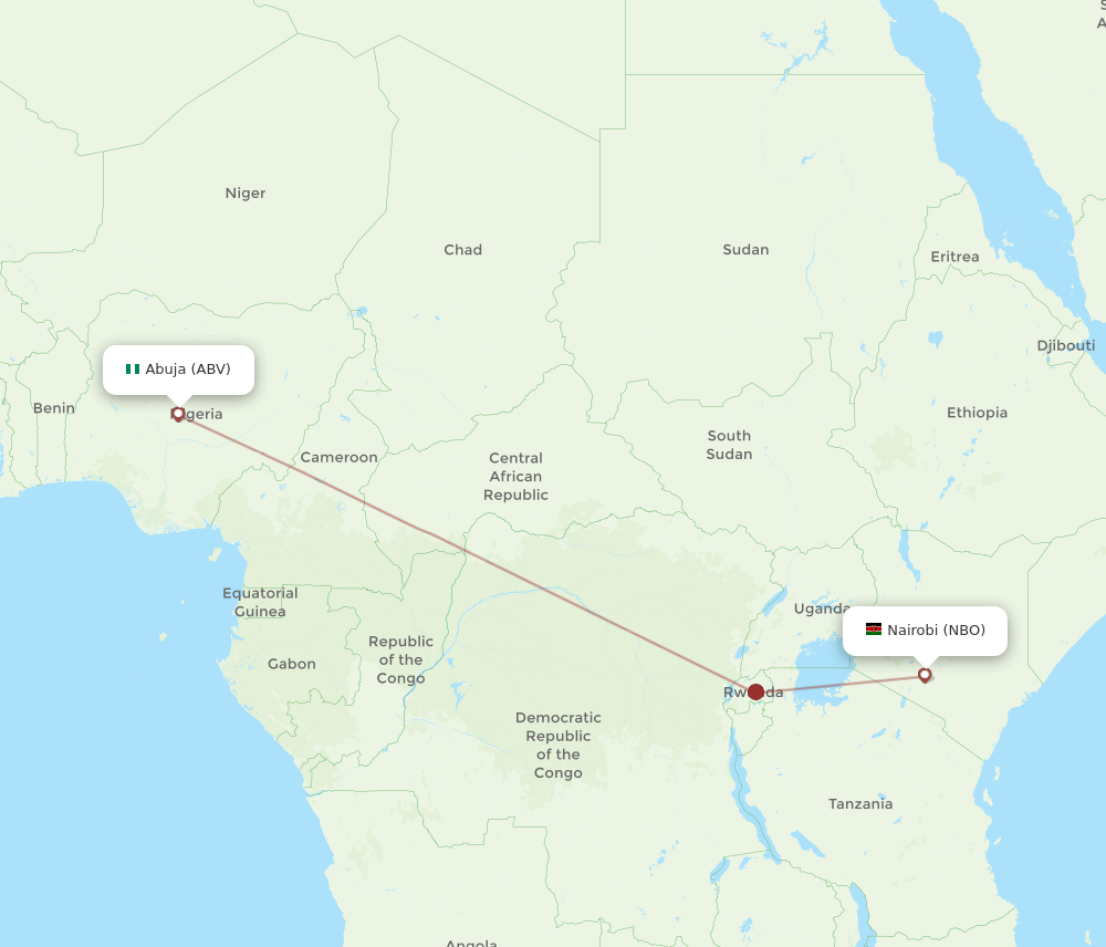 Abuja - Nairobi route map and flight paths