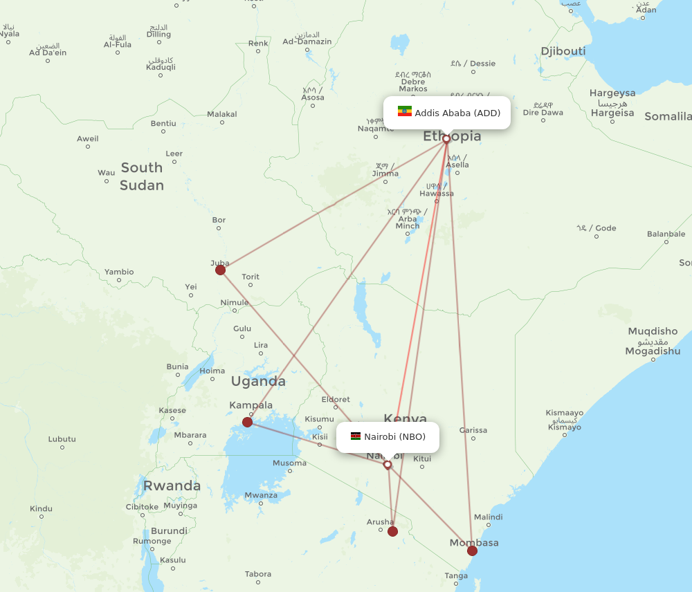 NBO to ADD flights and routes map