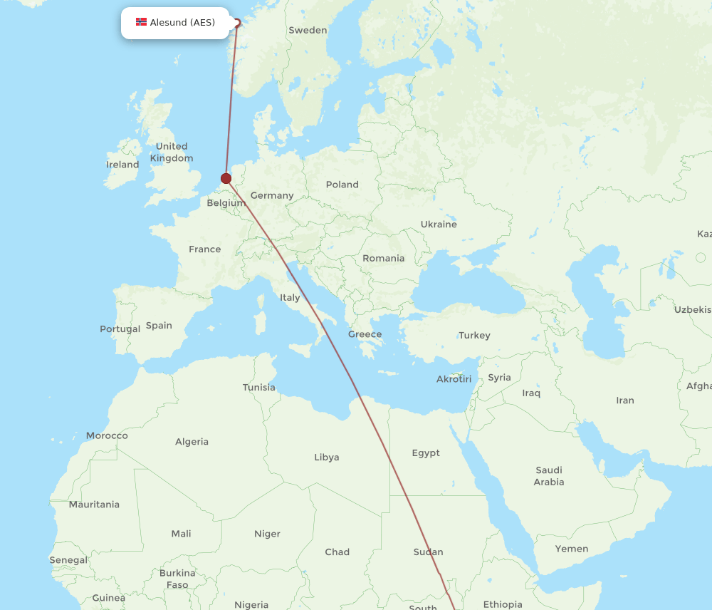 NBO to AES flights and routes map