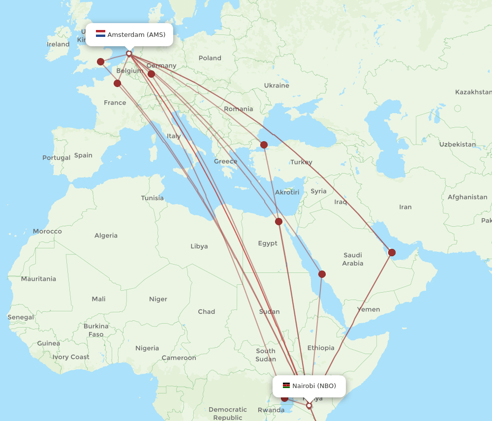 NBO-AMS flight routes