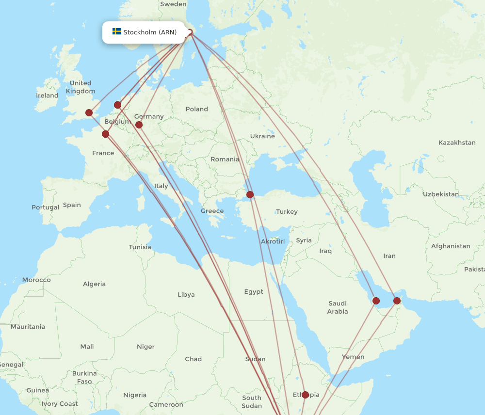 NBO to ARN flights and routes map