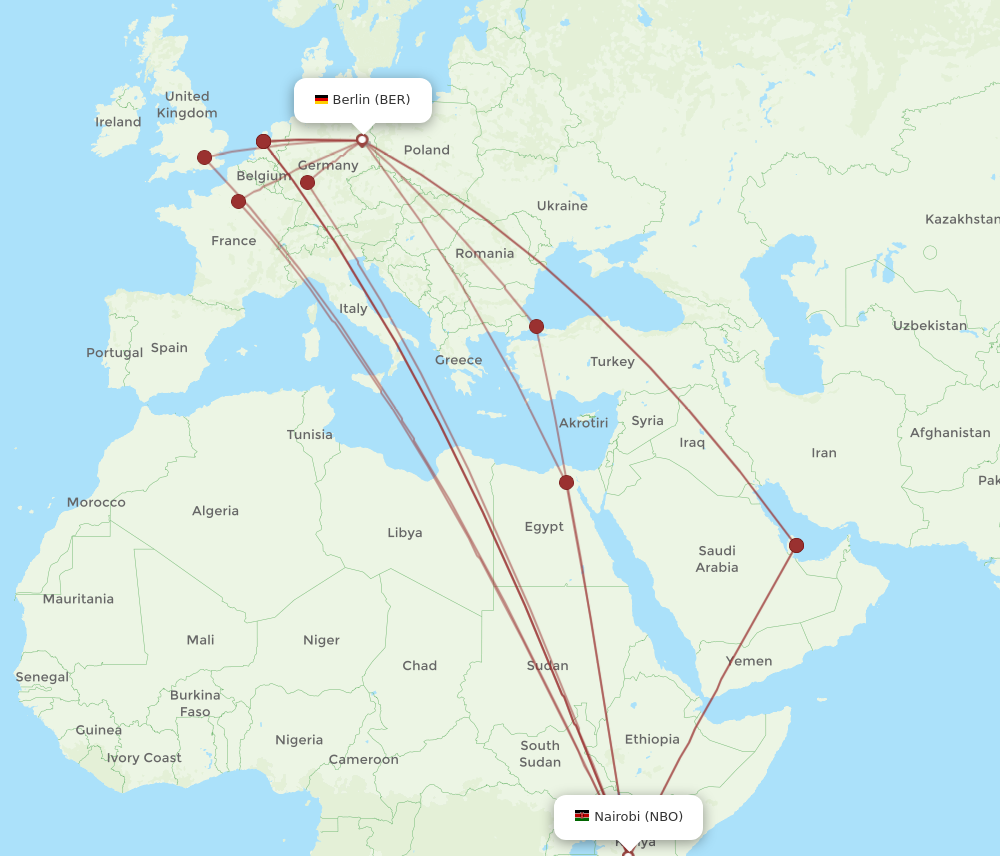 NBO to BER flights and routes map