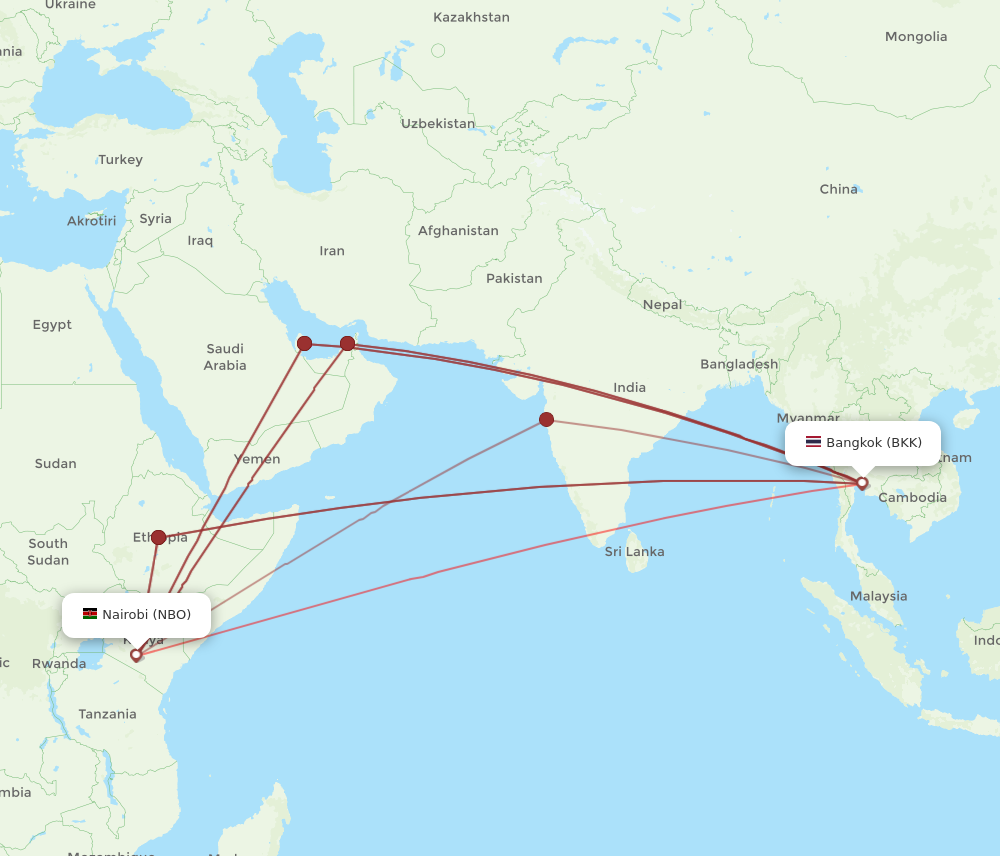 NBO to BKK flights and routes map
