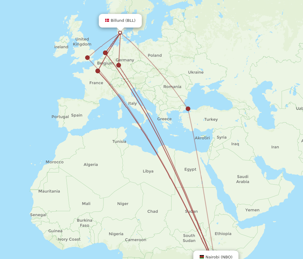 NBO-BLL flight routes