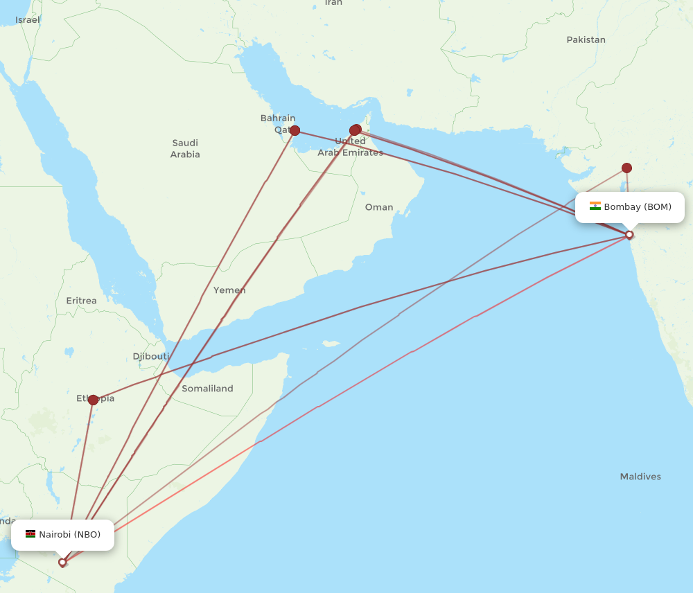 NBO to BOM flights and routes map