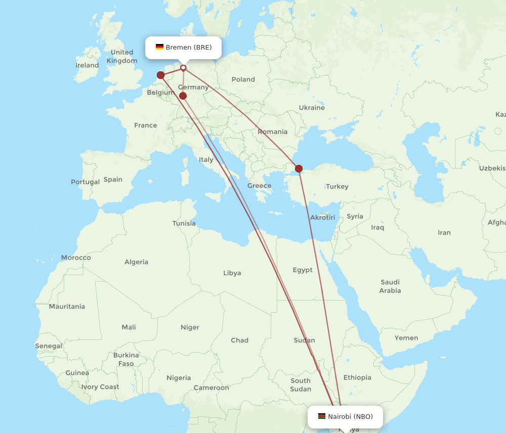 NBO-BRE flight routes