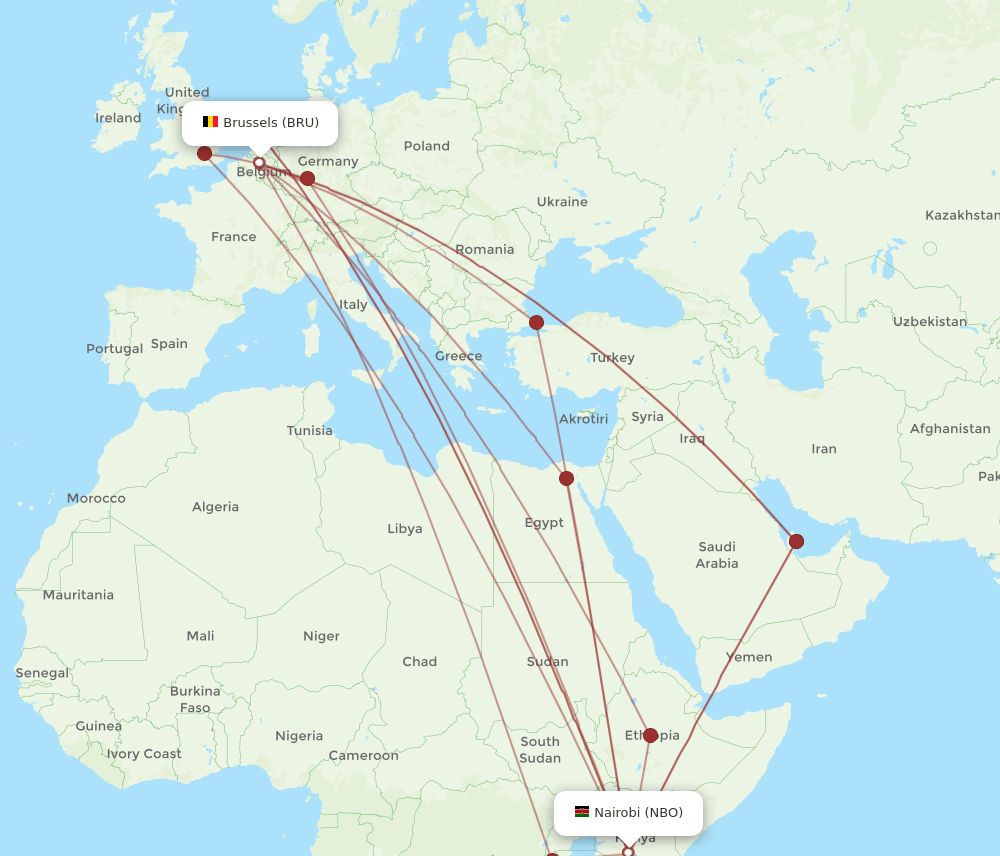 NBO-BRU flight routes