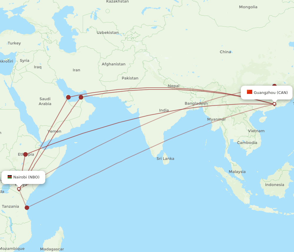 NBO-CAN flight routes