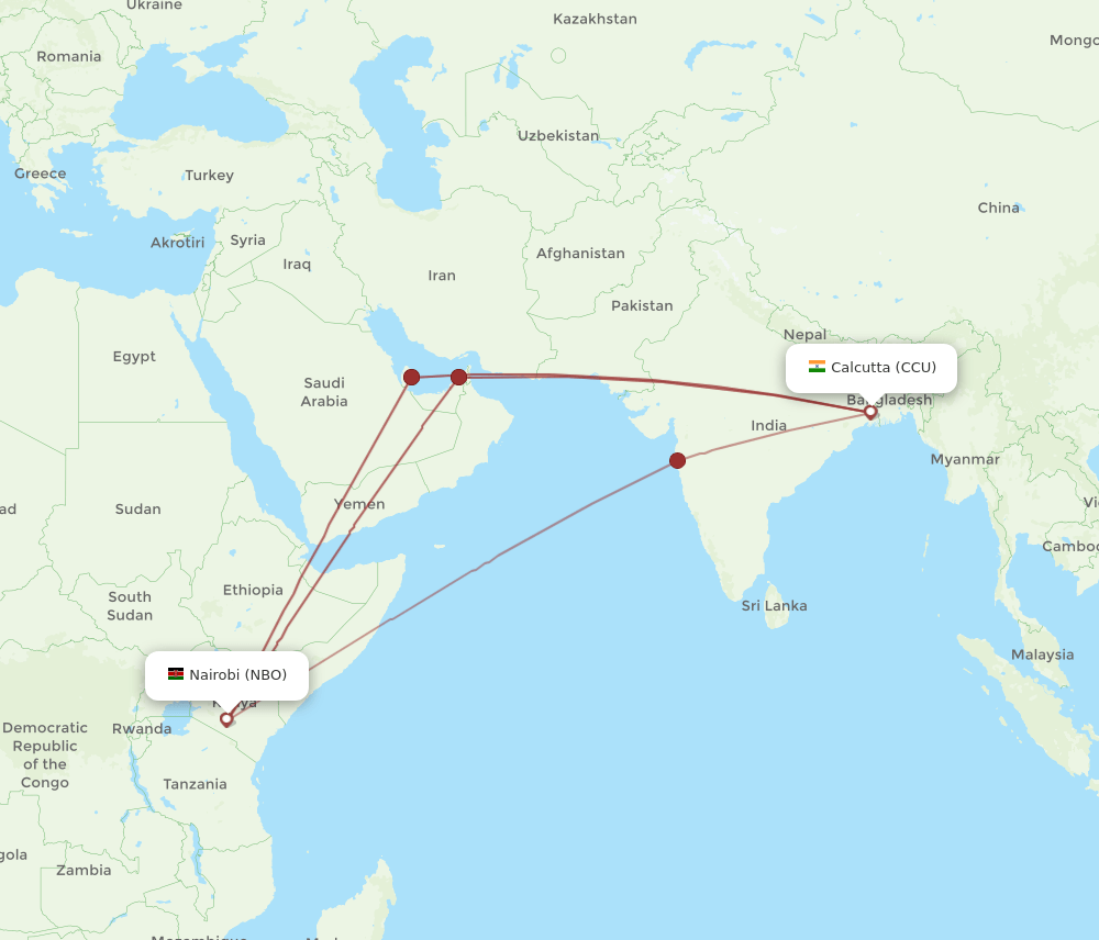 NBO-CCU flight routes