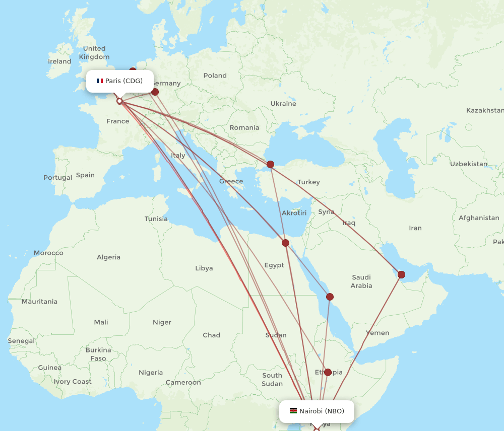 NBO-CDG flight routes