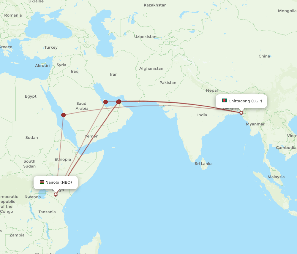 NBO to CGP flights and routes map