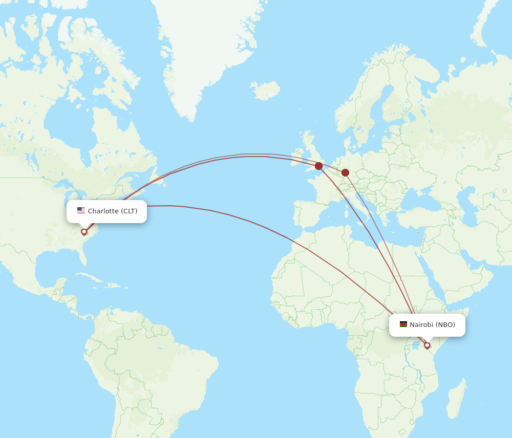 NBO-CLT flight routes