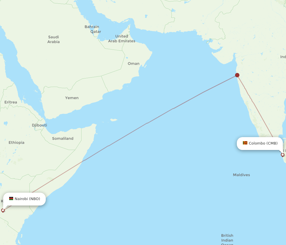 NBO to CMB flights and routes map
