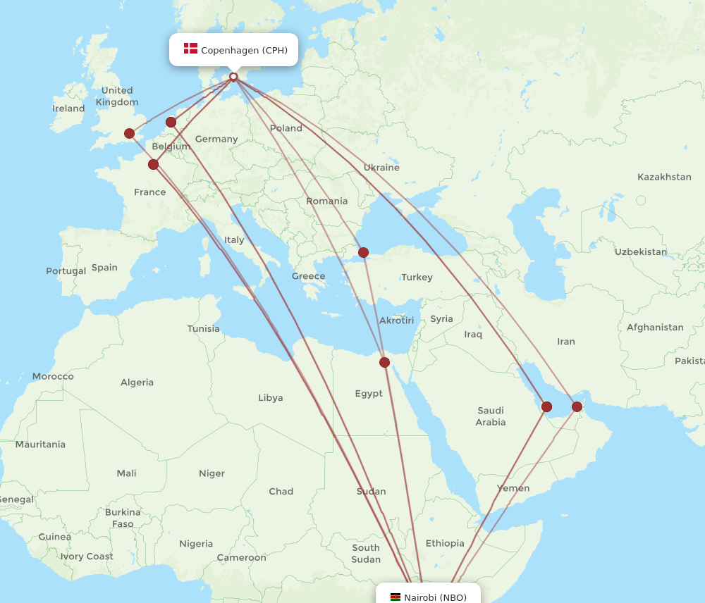 NBO to CPH flights and routes map