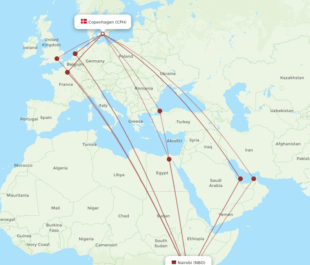 NBO-CPH flight routes