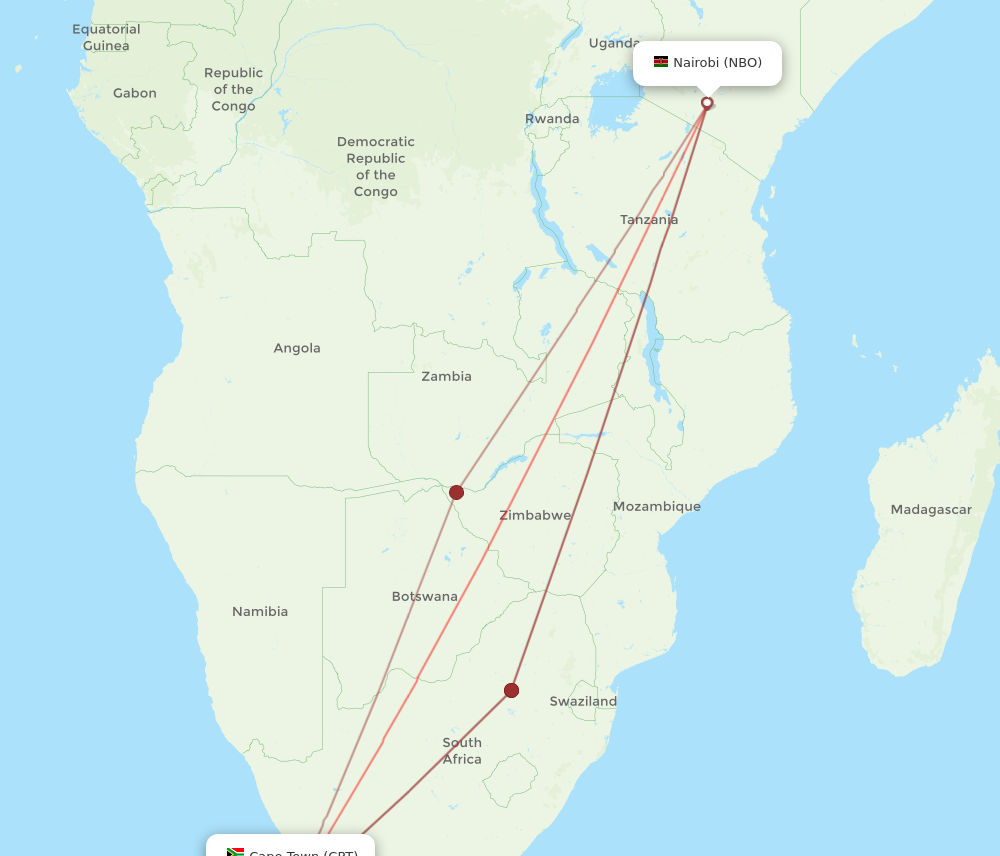 NBO to CPT flights and routes map