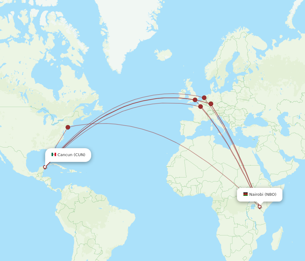 NBO to CUN flights and routes map