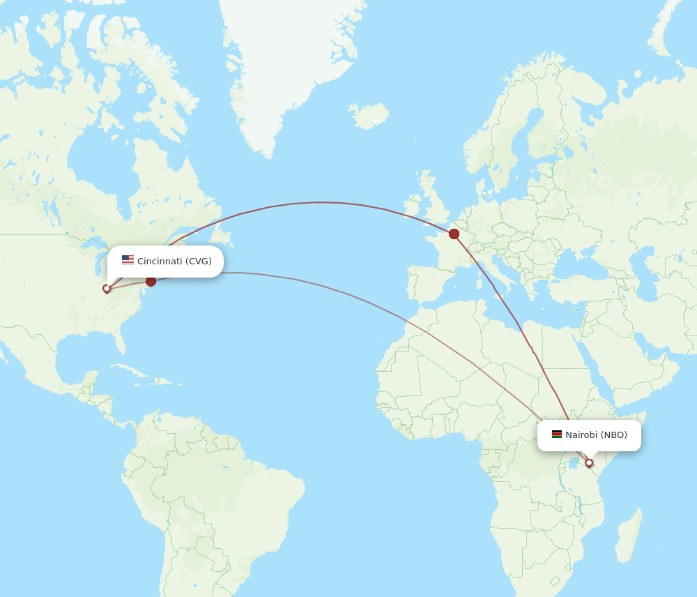 NBO-CVG flight routes