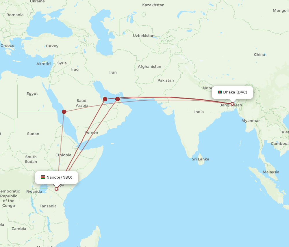 NBO-DAC flight routes