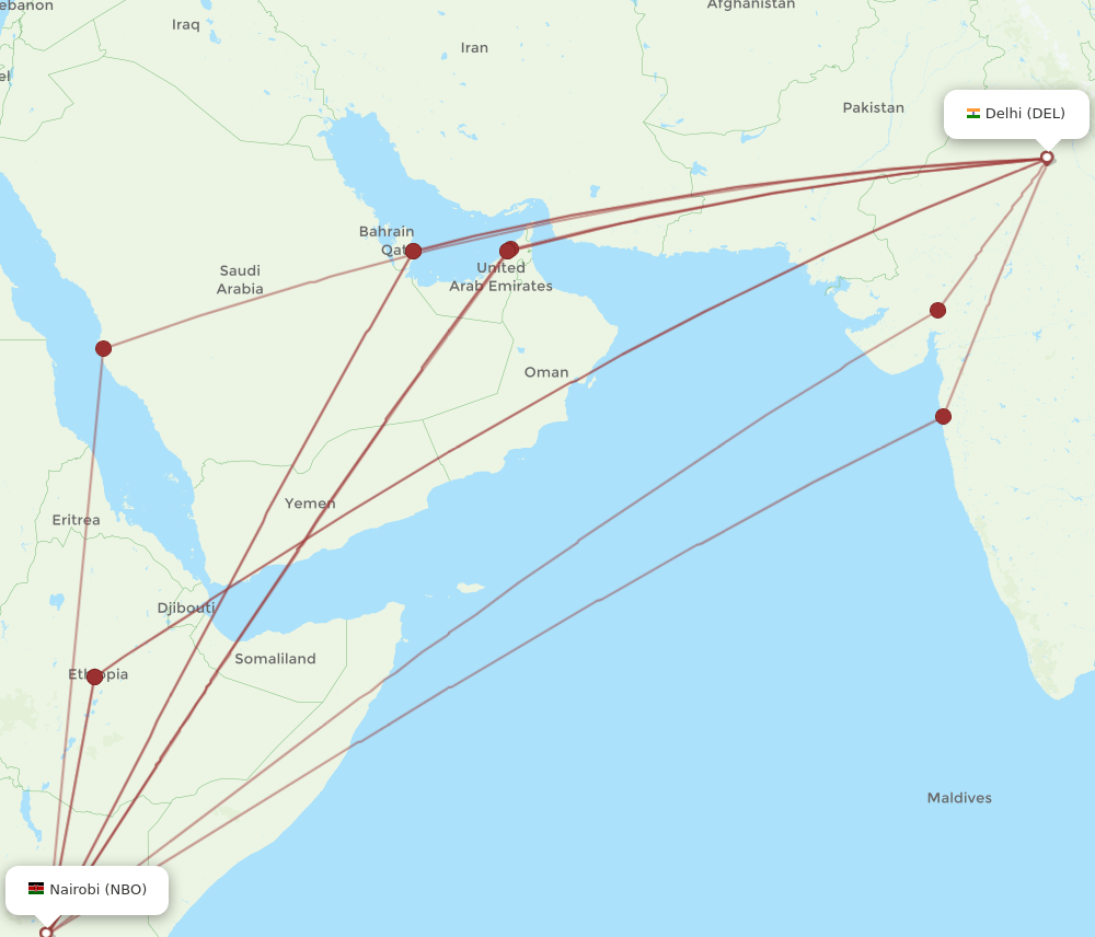 NBO-DEL flight routes