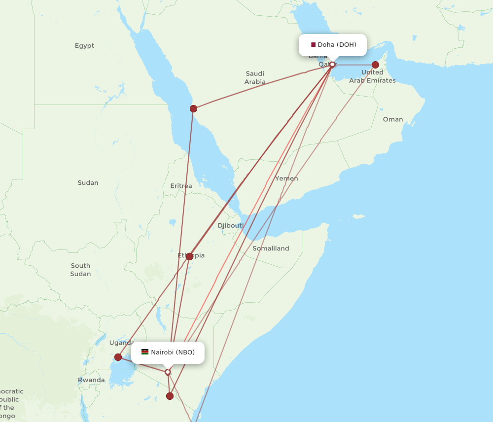 NBO to DOH flights and routes map