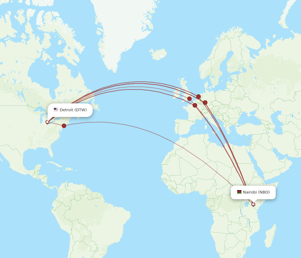 NBO-DTW flight routes