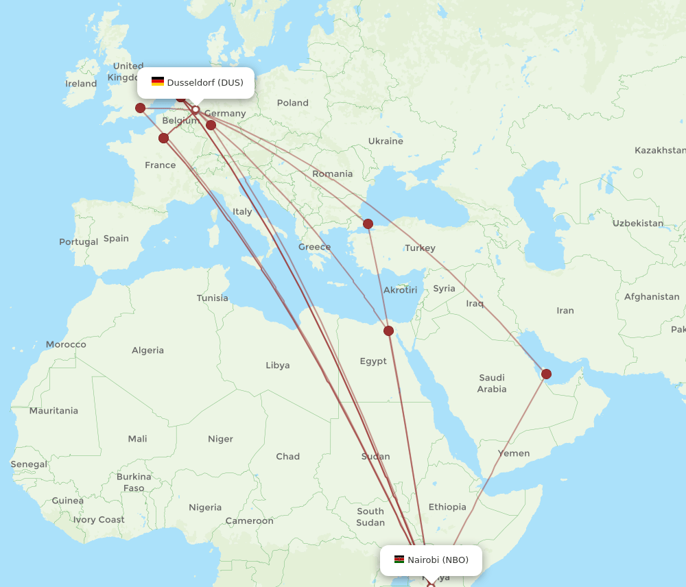 NBO to DUS flights and routes map