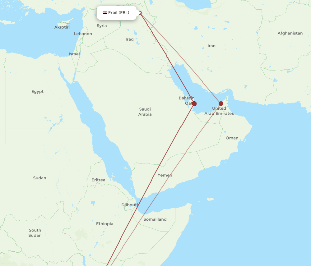 NBO to EBL flights and routes map