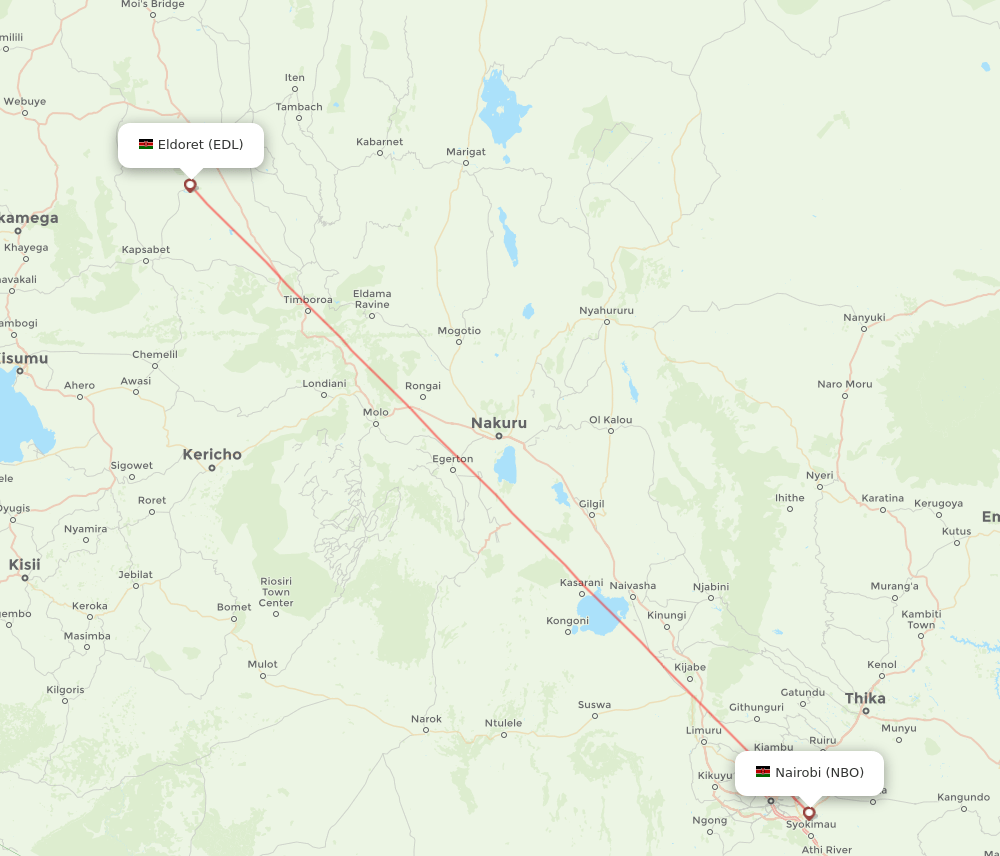 Nairobi - Eldoret route map and flight paths