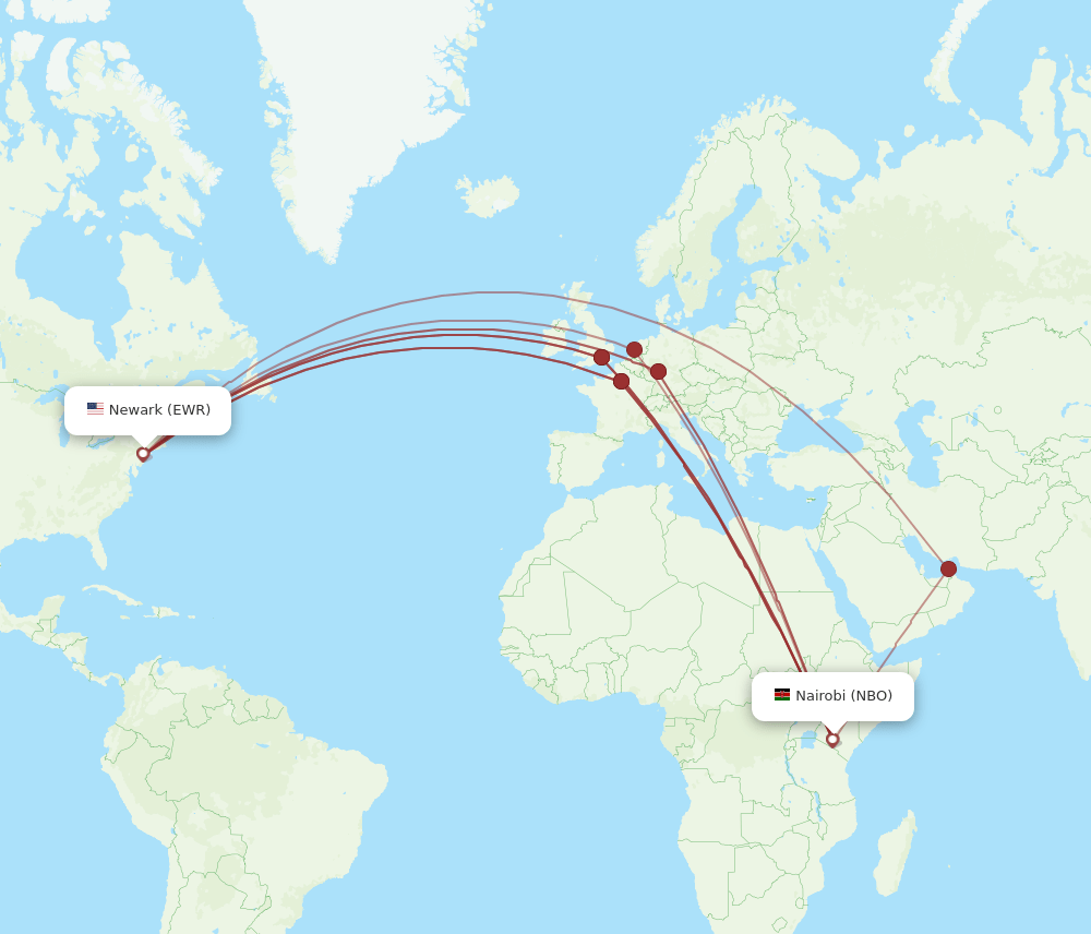 NBO-EWR flight routes