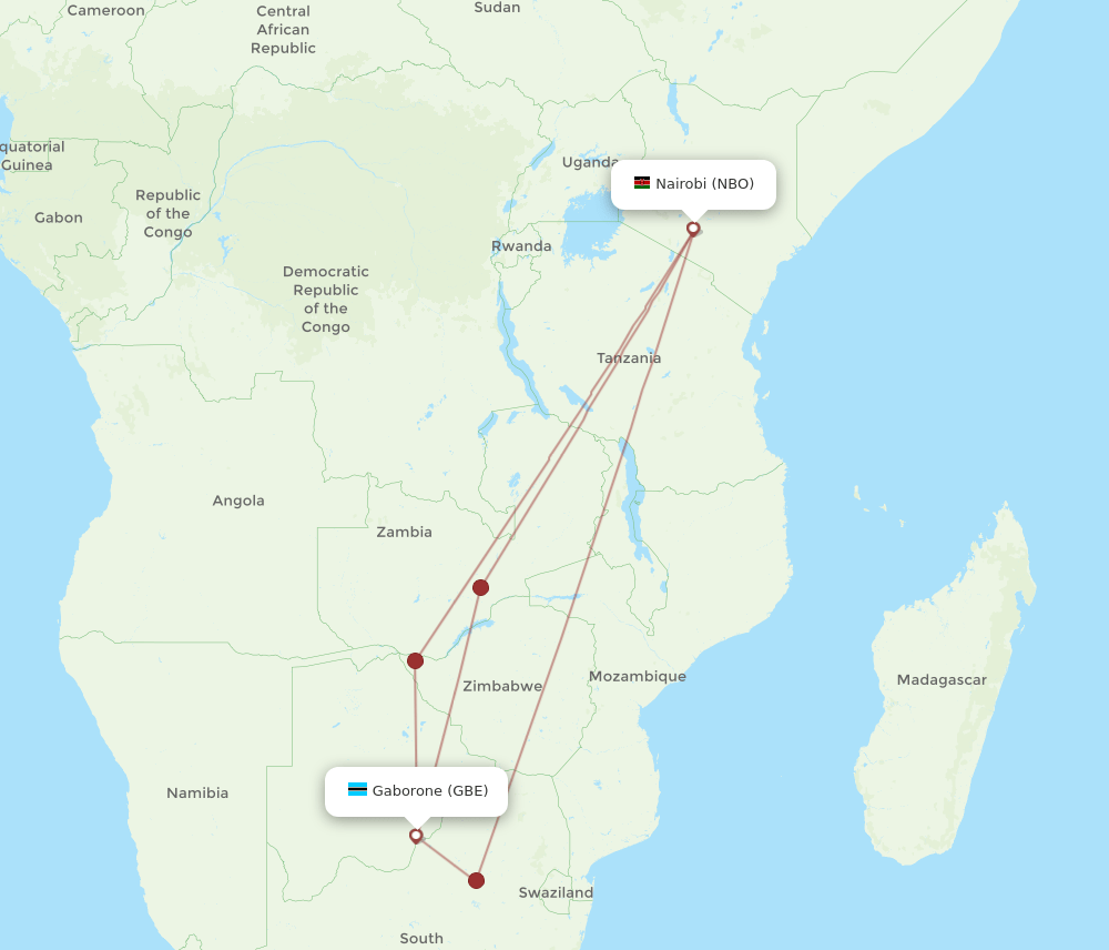 NBO-GBE flight routes