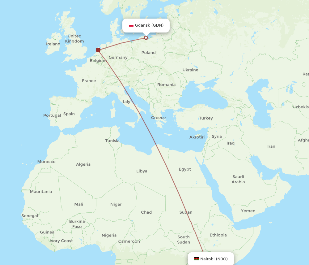 NBO-GDN flight routes