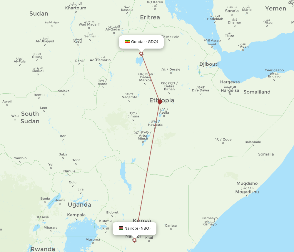 NBO to GDQ flights and routes map