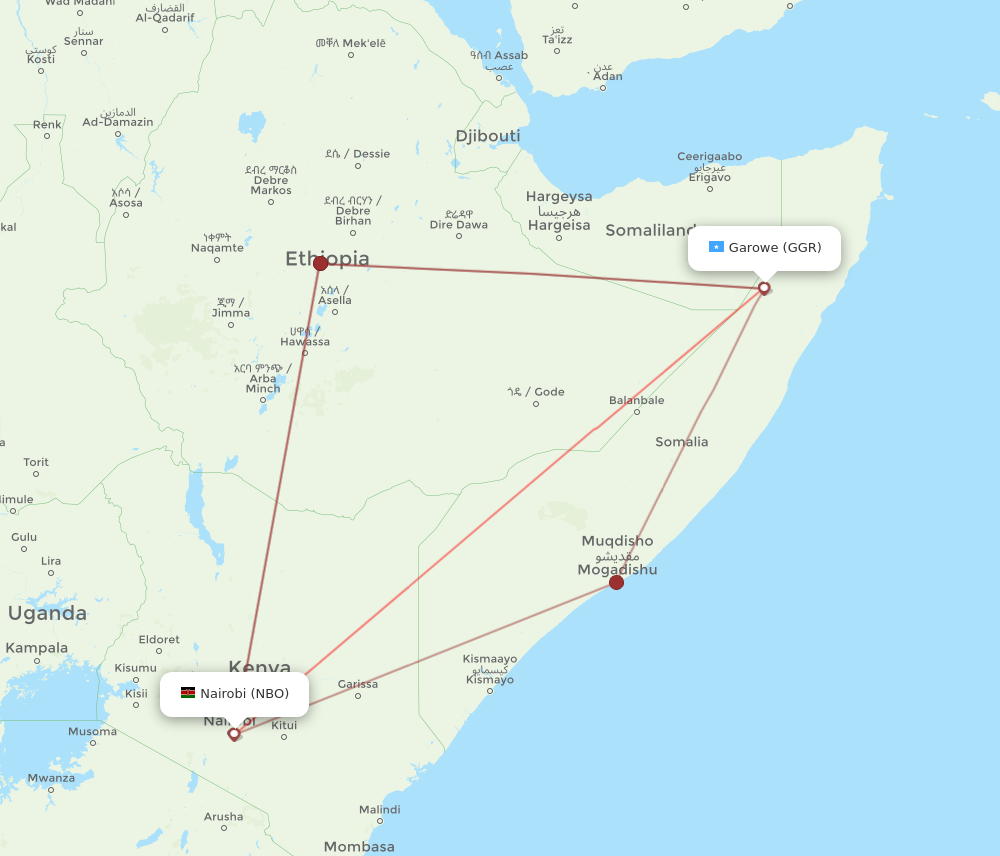 NBO to GGR flights and routes map