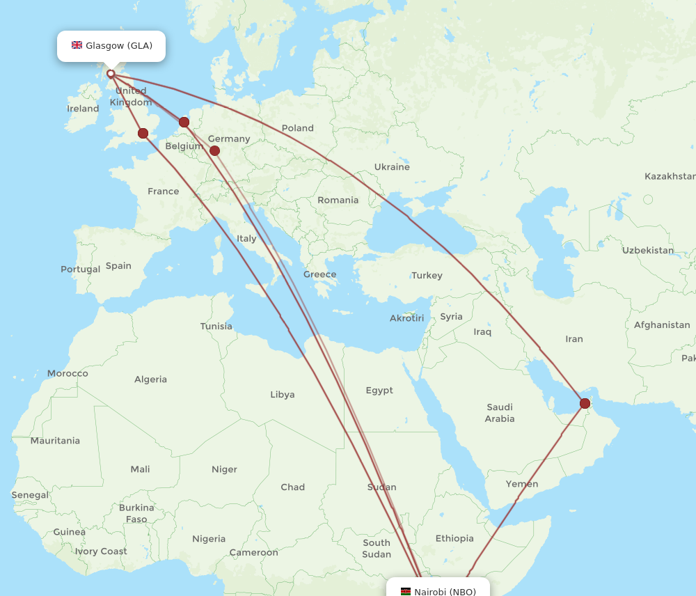 NBO to GLA flights and routes map