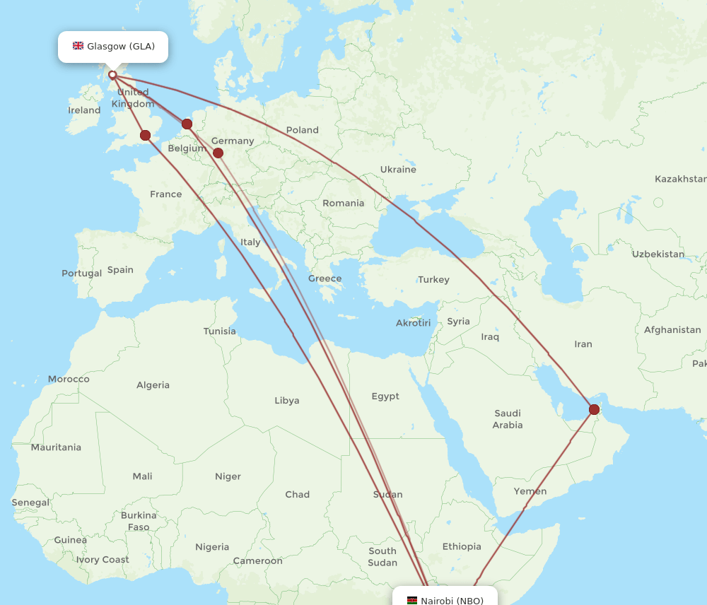NBO-GLA flight routes