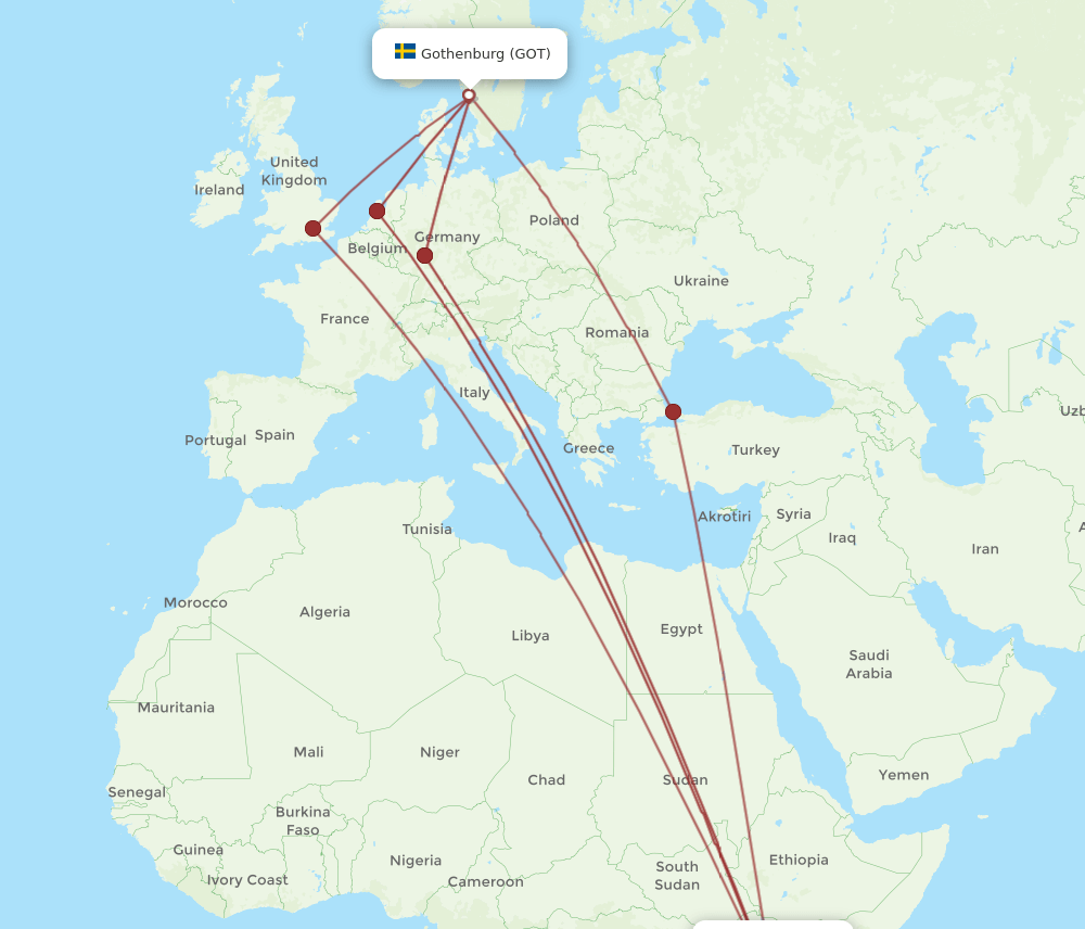 NBO to GOT flights and routes map