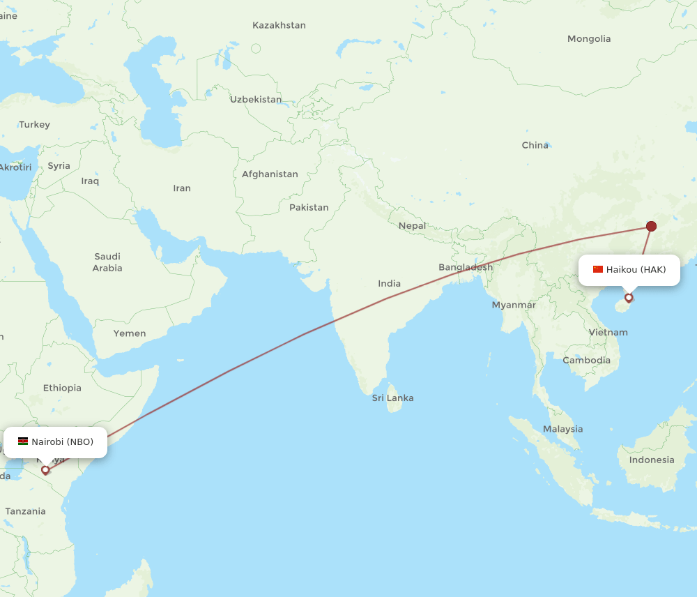 NBO-HAK flight routes