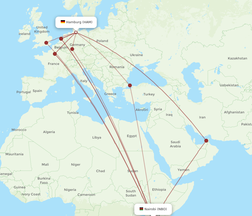 NBO to HAM flights and routes map