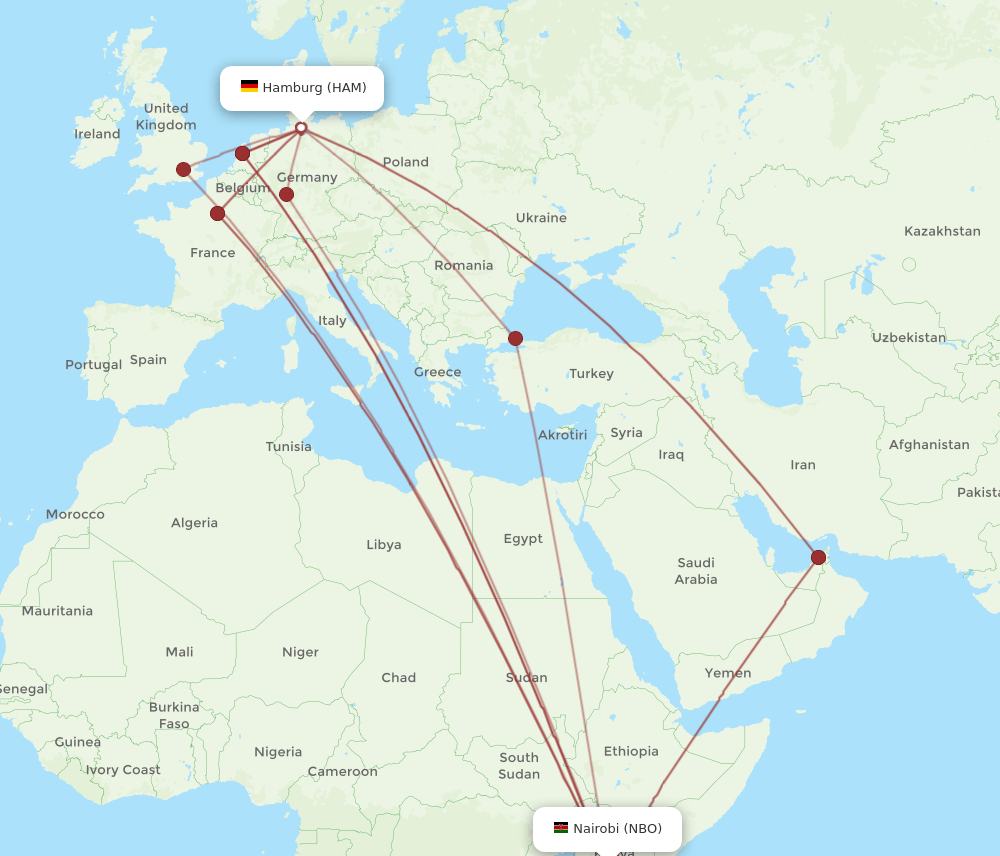 NBO-HAM flight routes