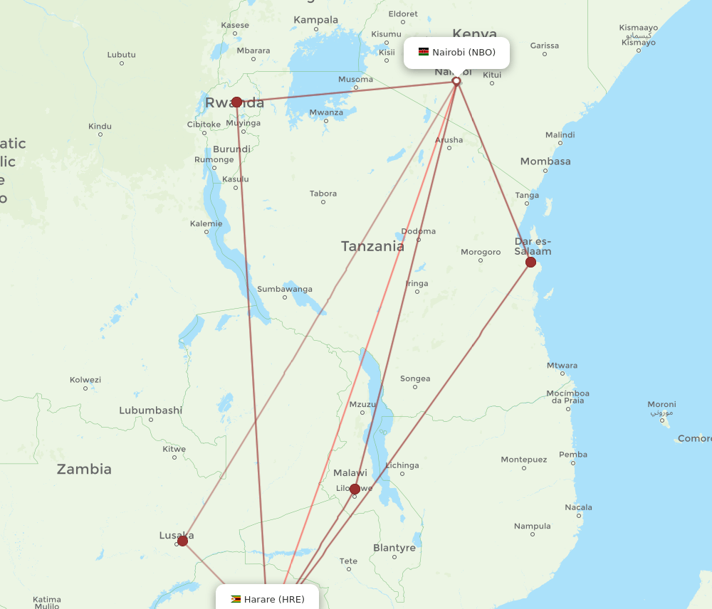 NBO-HRE flight routes